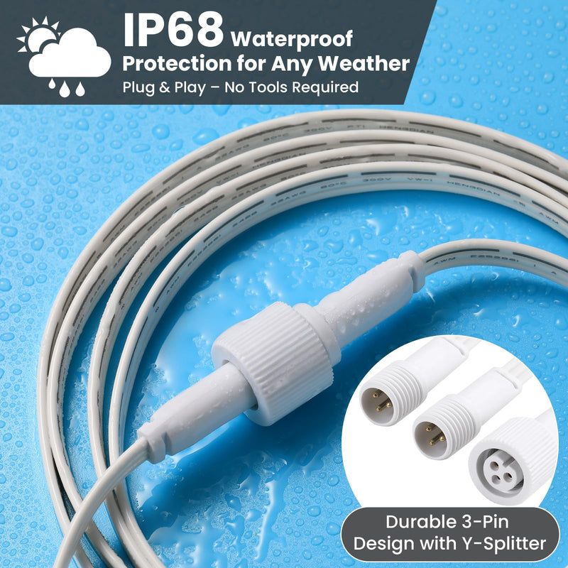 Permanent Outdoor Lights Extension Lead Waterproof Cord,Waterproof Extension Cable 3Pin,IP68 Extension Cable for Go-vee H705A/B/C, H706A/B/C (13FT Extension) 13FT Extension