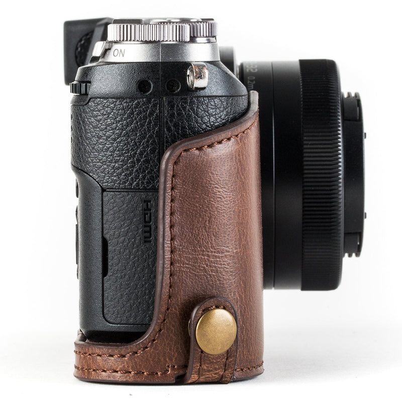 MegaGear Panasonic Lumix DMC-GX85, DMC-GX80 (12-32mm) Ever Ready Leather Camera Case and Strap, with Battery Access - Dark Brown - MG1301