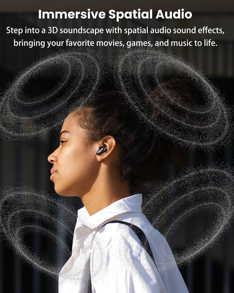 TOZO NC20 Pro Active Noise Cancelling Wireless Earbuds, Smart LCD Screen | LDAC Hi-Res Audio, Stereo Bass, 6 Mics AI Call Ear Buds, 80H Playtime, IPX8 Waterproof, 32 EQ via App Wireless Charging Black Ink Black Small LCD Smart Screen