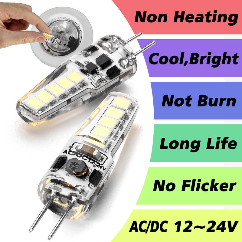 G4 LED Bulb 12-24V AC/DC 3W Daylight 6000K 20W Halogen Bulb Equivalent T3 JC Bi-Pin Base Ceiling Recessed Puck Light for RV Camper Trailer Marine Boat Motorhome, 5 Pack 6000k Daylight White G4 - 3W