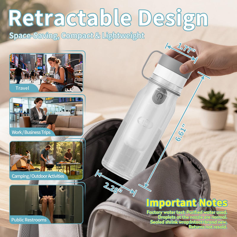 Portable Bidet for Travel with 260ML Bottle, Rechargeable Electric Bidet Bottle for Women Men Baby Cleaning, Waterproof High Pressure Sprayer for Personal Hygiene (White & Gray) White & Gray