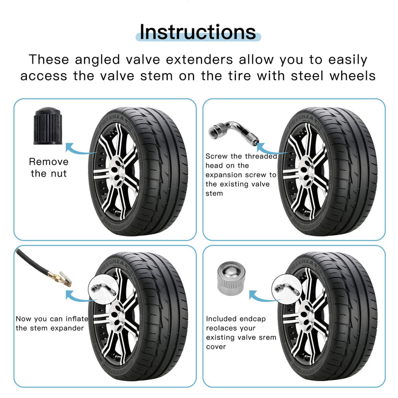 6-Pack Valve Stem Extenders, Mellbree 45 Degree 90 Degree 135 Degree Schrader Tire Valve Extension Compatible for Dual Wheels Passenger Cars, RV, Stroller, Bicycles, Motorcycles and Trailers