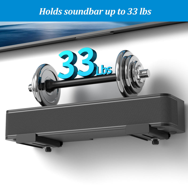 PlusAcc Soundbar Wall Mount, Universal Adjustable Bracket Holder, Black | Holds up to 33 lbs, Sound Bar Mounts Under TV, Depth Adjustable 3.9”–6.7”, Heavy-Duty Home Theater Shelf