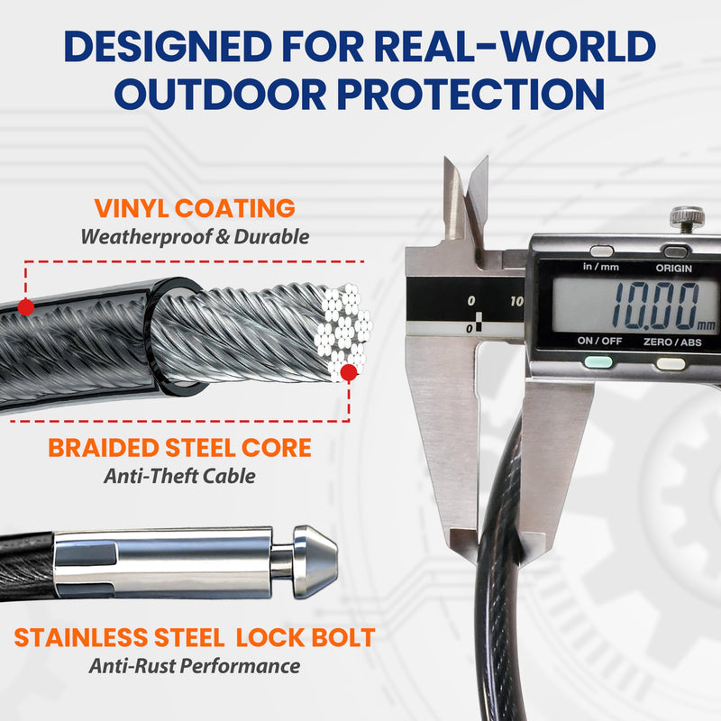 WARLION Heavy Duty Adjustable Cable Lock, 6ft x 3/8" Braided Steel Security Cable, Outdoor Anti-Theft Lock for Bicycles, Scooters, Patio Furniture, Spare Tires, Generator, Cooler, Grill, Ladder 6ft x 3/8" diameter