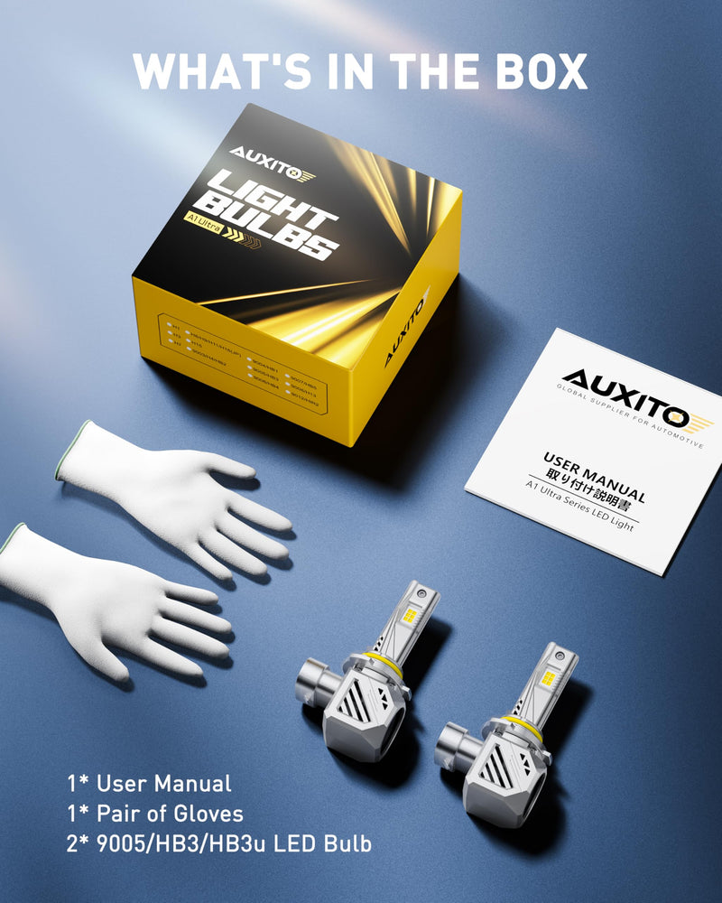 AUXITO HB3 9005 LED Light Bulbs, 1000% Brighter Ultra-Bright, Wireless Plug and Play, 3 Min Quick Install, 20 Years Lifespan, No Flicker, 99% Compatibility,Pack of 2 9005/HB3