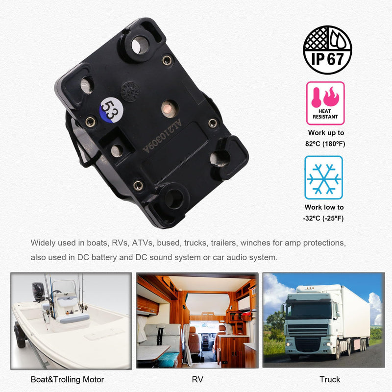 E9 3/8" Studs 300 Amp Circuit Breaker with Manual Reset | UL Certified | 12V - 48V DC | Waterproof IP67 Switchable 300A Surface-Mount