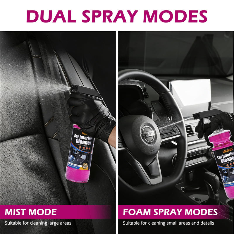 Car Interior Cleaner –Polishing Cleaner-Multi-Surface Auto Detailing for Leather, Glass, Dashboards & More – Dual-Mode Foam & Mist Spray (17oz) with Cleaning Towel