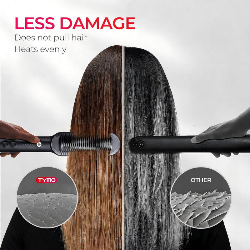 TYMO Hair Straightener Brush UK - Ring, Straightening Comb, Black | Flat Iron and Hair Brush 2-in-1, Anti-Scald, Fast Heating, 5 Temp Settings (130℃-210℃), Professional Salon at Home, Even Heat