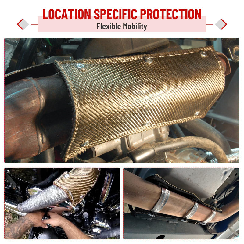 Titanium Pipe Shield 6" x 12" Exhaust Heat Shield, Two-layer Material Design Heat Protection up to 1350°F, Protects Heat Sensitive Components, Hoses, Lines, and Electrical Wiring 6" x 12"