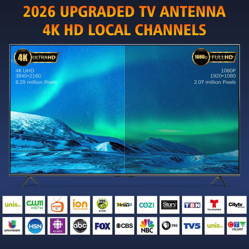 2026 TV Antenna Indoor,TV Antenna for Smart TV with 360° Signal Booster Reception,Digital Antennas 3500+ Miles Long Range Support 8K 4K 1080p TVs,Portable HD Antenna for Local Channels-25ft Coax Cable Black