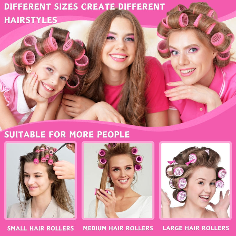 KEYRI 48PCS Hair Rollers Set Hair Rollers with Clips Self Grip Jumbo Hair Roller No Heat Heatless Hair Roller for Long Medium Short Hair Styling Hairs Salon Hairdressing Curlers (Pink, 3 Size) Pink 1 count (Pack of 48)