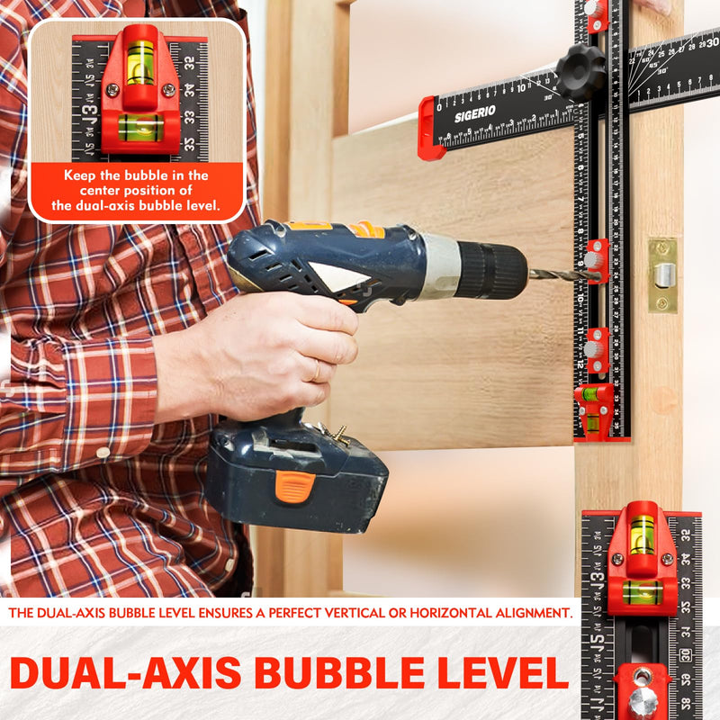 4 in 1 Drilling Positioning Ruler, Aluminum Alloy T Square Ruler 14in, Multifunctional T Ruler, Cabinet Handle Template Tool for Installating Handles, Cabinet Hardware Jig for Woodworking
