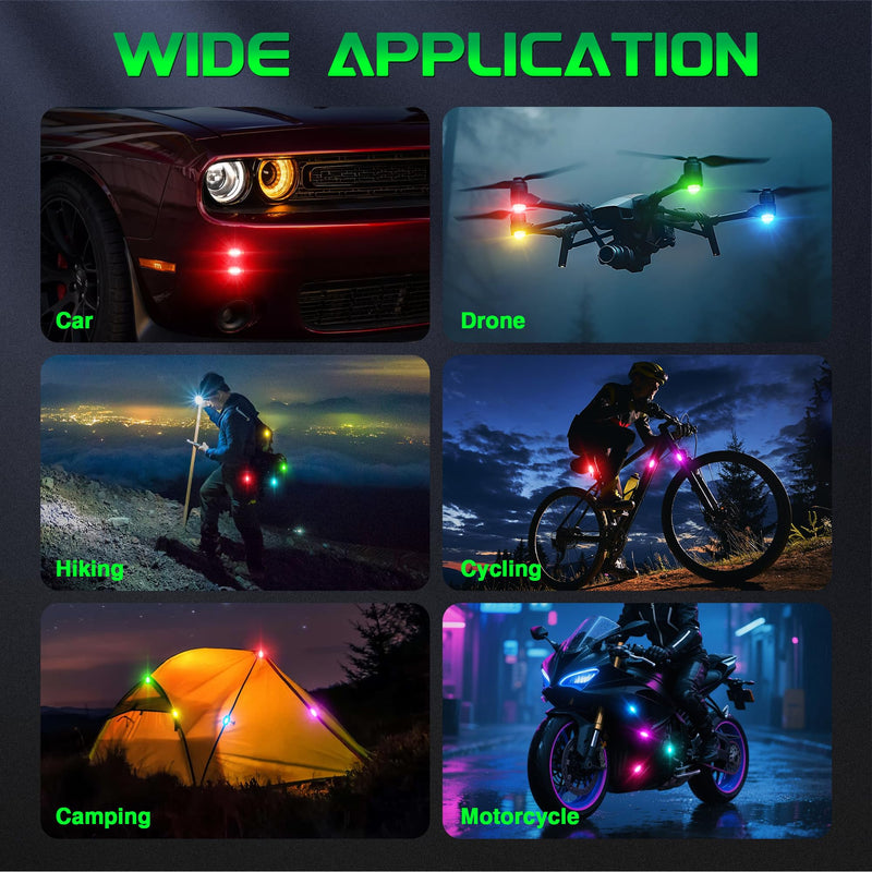 Wireless RGB LED Aircraft Strobe Lights with Remote Control, 8 Colors 10 Flash Modes DIY Mode Anti-Collision Lights Waterproof Emergency Warning Light for Drone Car Motorcycle Bike 8 Pcs