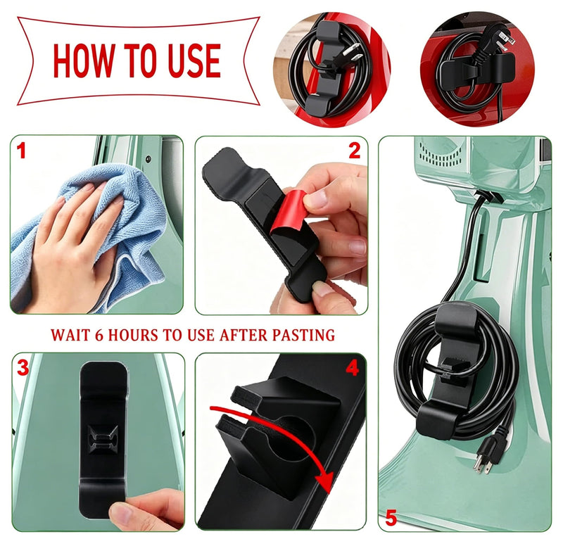 3Pack Black Appliance Cord Organizer, Self Adhesive Wire Holder | For mixer, air fryer, blender cords. Strong adhesive, easy peel-and-stick. Fits flat or curved surfaces. 3-pack value. 3PC