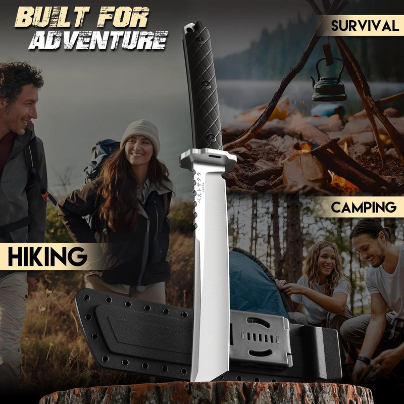 Purple Dragon Japanese Fixed Blade Knife with Sheath - D2 Steel Tanto Knife, Cool Survival Knives with Full Tang Handle, Camping Knives for Bushcraft Outdoor, Gifts for Men Black