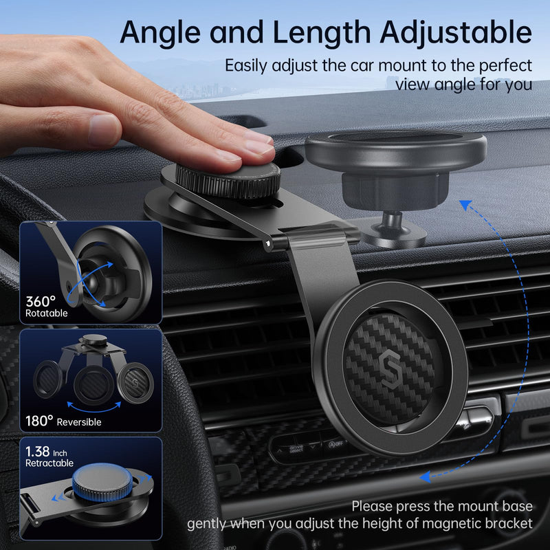 SYNCWIRE MagSafe Car Mount for Dashboard,Foldable Aluminum Arm,Black | Premium Magnetic Phone Holder for Tesla&Cars,Strong Magnet,Aluminum Alloy,Ultra Stable for iPhone 17 16 15-12 Pro Max&More Black