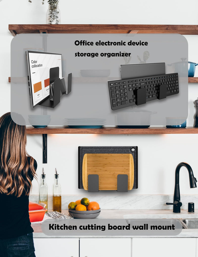 Universal Wall Mount for Laptop/Keyboard/Tablet/Kindle/Router/Modem/Cable Box Wall Shelf Holder Organizer Fit for Electronics Desk Side& Bedside Storage (Black) Black