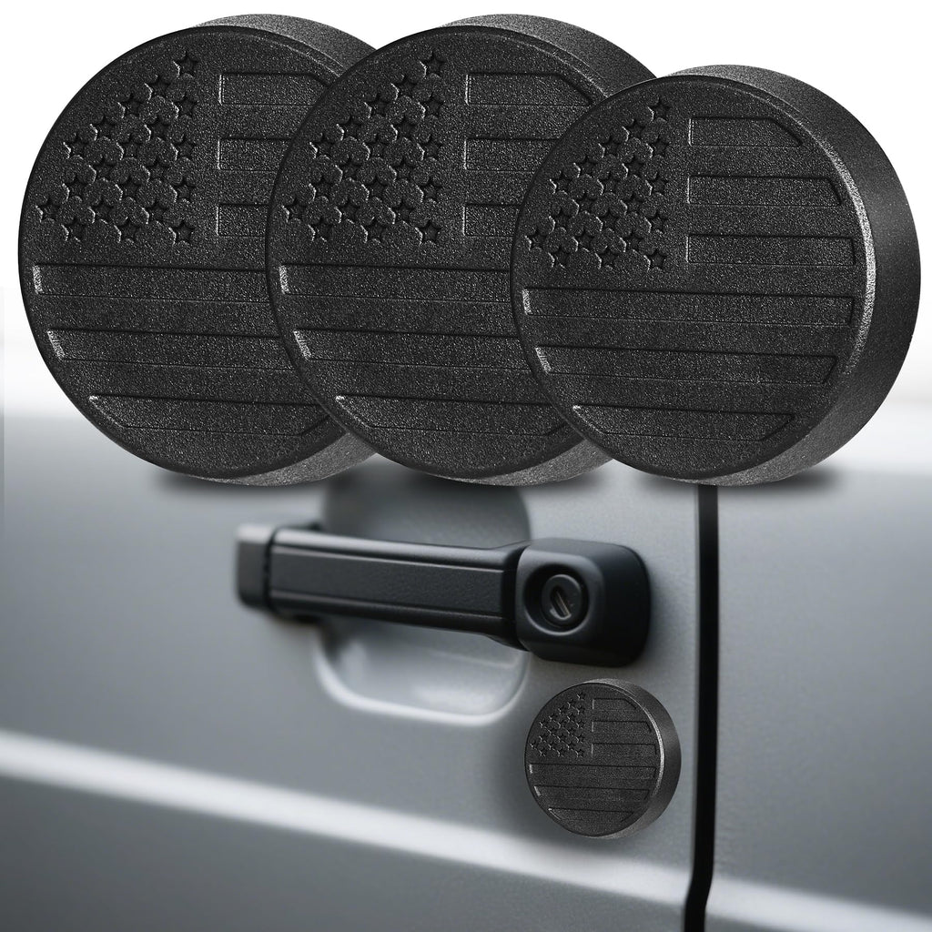 MYFAMIREA Magnetic Keyhole Covers for Jeep Wrangler JL/Gladiator JT 2018-2025 ABS 2 Front & 1 Tailgate Door Lock Protectors, Keyhole Decor Accessories with Scratch-Free Silicone Backing, 3 PCS, Black 2 Front Door + 1 Tailgate Flag