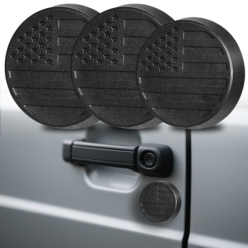 MYFAMIREA Magnetic Keyhole Covers for Jeep Wrangler JL/Gladiator JT 2018-2025 ABS 2 Front & 1 Tailgate Door Lock Protectors, Keyhole Decor Accessories with Scratch-Free Silicone Backing, 3 PCS, Black 2 Front Door + 1 Tailgate Flag