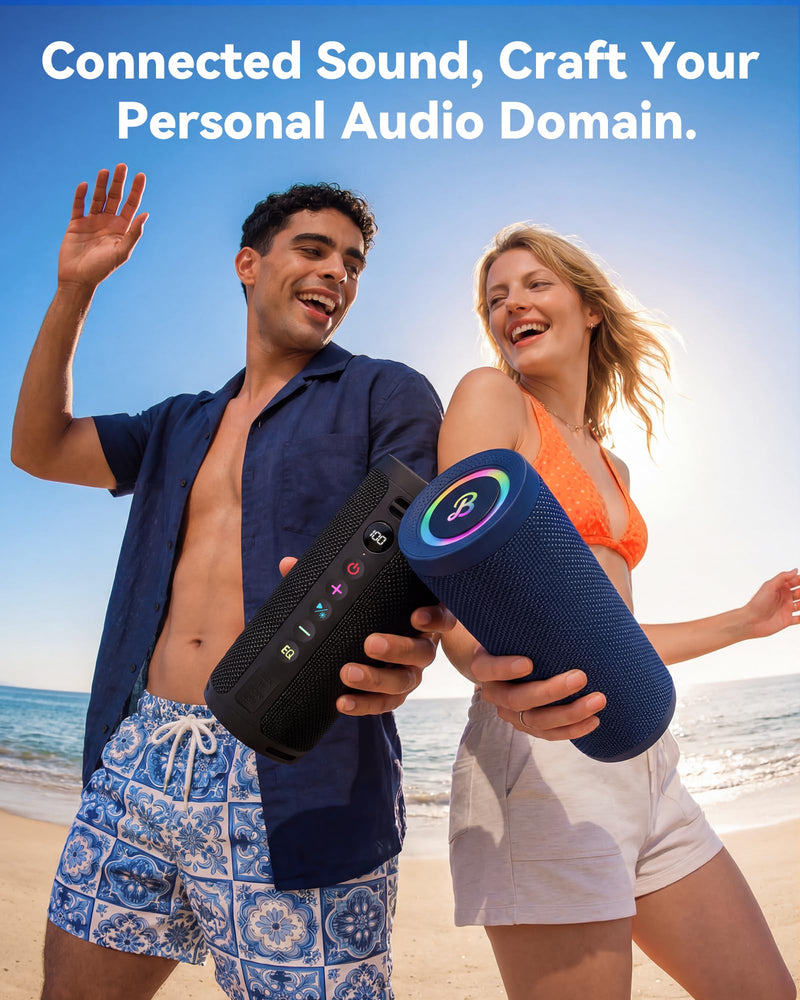 BassBloom Roar 3 Portable Bluetooth Speaker,20W Powerful Sound with JIKE Bass,IPX6 Waterproof,24H Playtime,Bluetooth 5.4,RGB Lights,Wireless TWS Pairing,Outdoor for Camping and Beach (Blue)