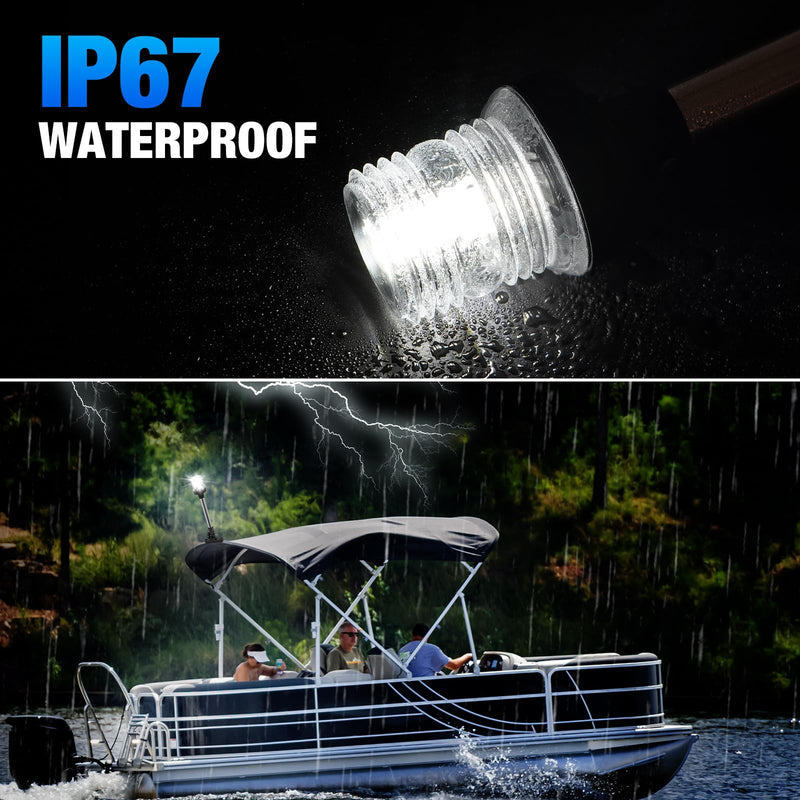 9 Inch Stern Light Bimini Top Anchor Light, LED Pontoon Navigation Lights Waterproof IP67, 3 NM Visibility White Fold Down Rear Boat Lights for Jon Boat, Small Boats, Fishing Boats (12~24V) 9 Inches