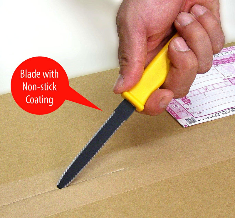 CANARY Cardboard Cutter with Sheath, 7.5" Safe Box Opener/Box Cutter Tool [Non-Stick Coated Blade], Serrated Japanese Stainless Steel Blade, Made in Japan (Bulk Pack of 5) Yellow 5 Pc