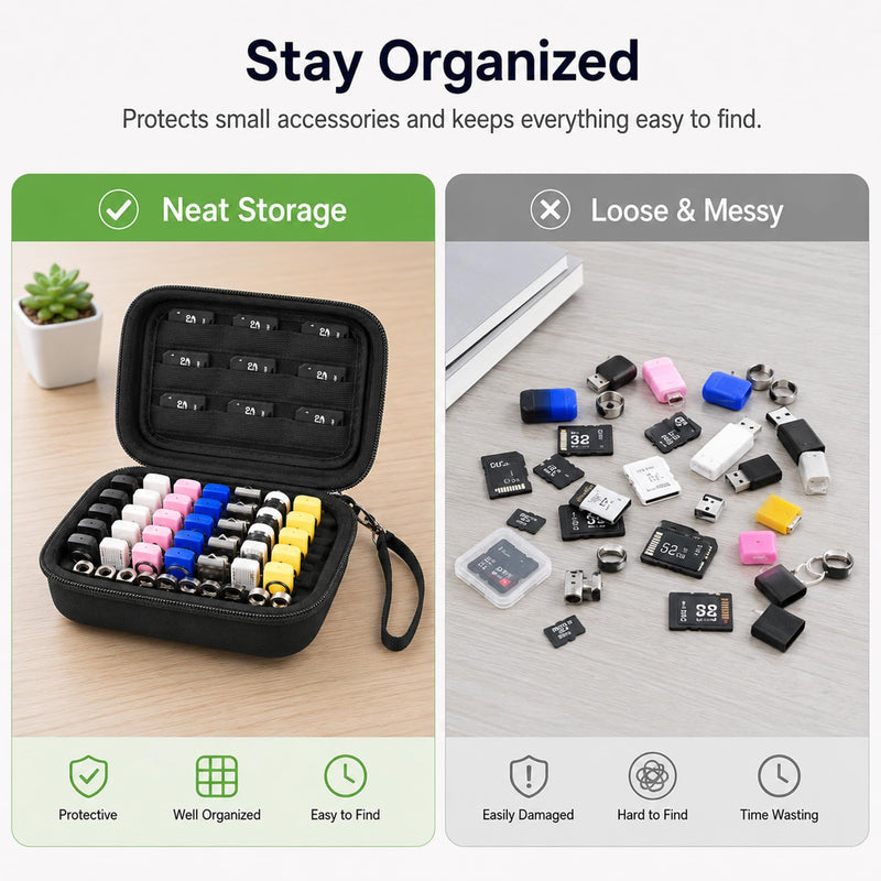 USB Flash Drive Case, Memory Card Organizer Storage Bag for USB Drives SD SDHC SDXC Cards and Electronic Accessories, Portable Protective Holder,Black