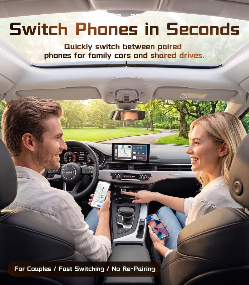 2026 Upgraded Wireless CarPlay Adapter for iPhone & Android Auto | One-Click Switch, Fast Auto-Connect, Alloy Apple Bluetooth CarPlay Adapter, Plug & Play for 1000+ Vehicles, USB-A/C Included
