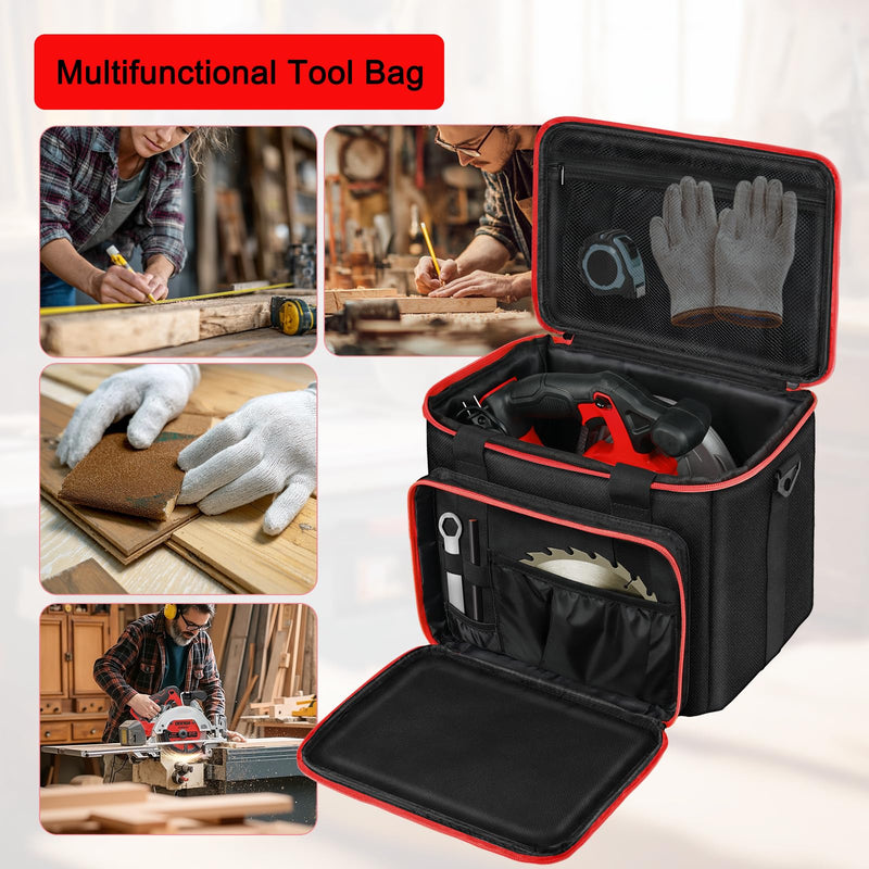 Tool Bag Compatible with Milwaukee M18 2630-20 Circular Saw, DEWALT 20V MAX DCS391B/DCS565B, Circular Saw Case with Battery Compartment & Blade Organizer, Portable Design, Case Only Red