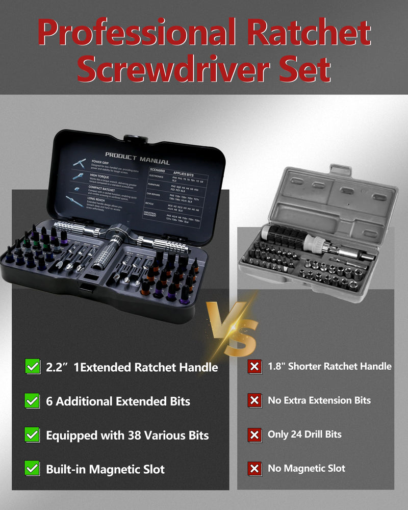 42 in 1 Ratchet Screwdriver Set, Strong Rustproof Magnetic Screwdriver Sets with Premium Storage Case, Ratcheting Screwdriver Set for Furniture Assembly and Disassembly, Glasses, Smart Phone Repair
