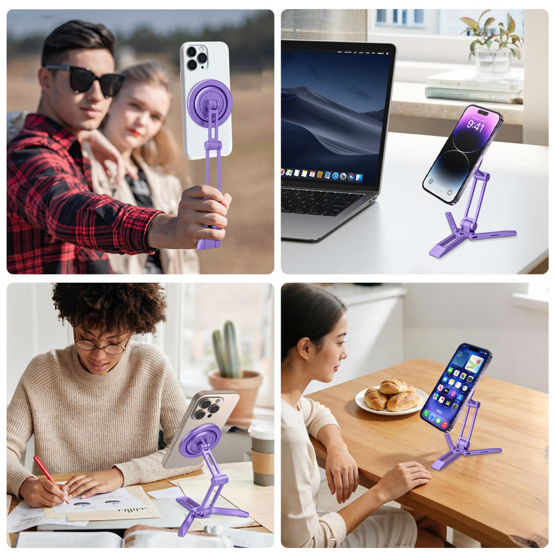 Magnetic Magsafe Mini Foldable Small Phone Tripod Stand Holder for iPhone | All-Metal, 360° Mechanical Rotating Suction Cup, Portable Pocket Desk Office Travel Selfie Stick, Mobile Holder for Android Deep Navy Blue