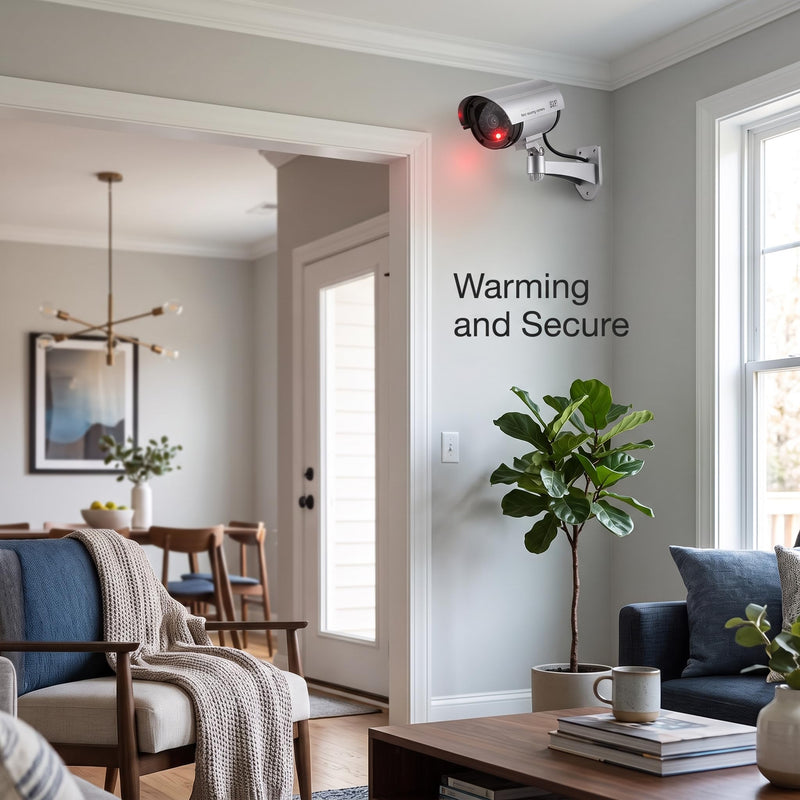 SUNGOOYUE Fake Security Camera Engineering Plastic Dummy Security Camera with Flashing Red LED Rotatable 0 to 90 and 360 Bracket Easy Install for Home Office Shop Garden Outdoor