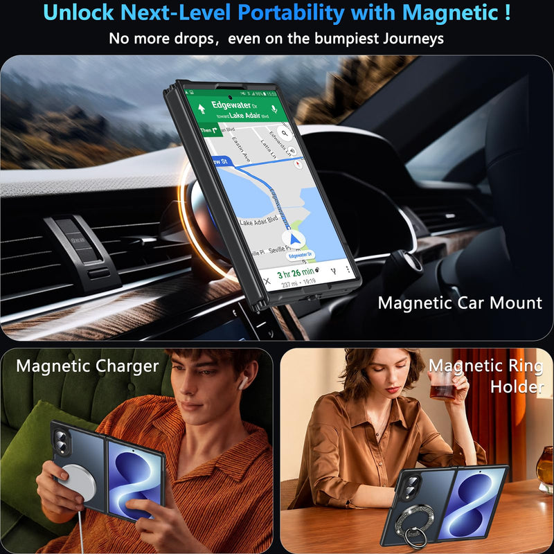 Hensinple Magnetic for Z Fold 8 Case,Samsung Galaxy Z Fold 8 Case[Fit for Mag-Safe ] Translucent Matte Military Grade Rugged Protection Shockproof Protective Hard Phone Case,Black Z Fold 8-Black Samsung Z Fold 8