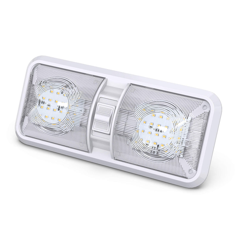 2 Pack RV LED Ceiling Double Dome Light Fixture with ON/OFF Switch Interior Lighting for Car/RV/Trailer/Camper/Boat DC 12V Natural White 4000-4500K 48X2835SMD