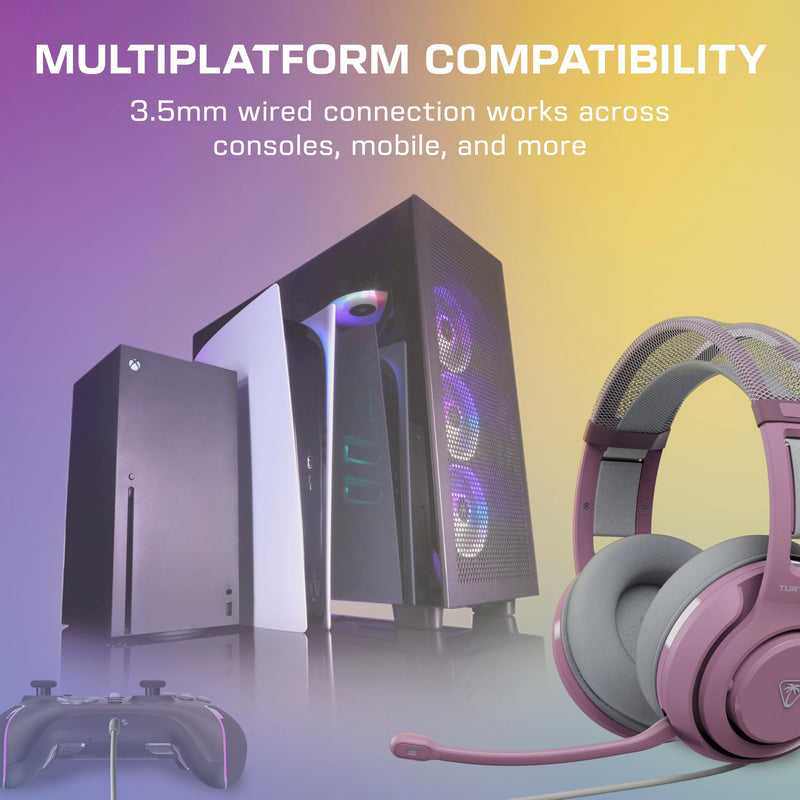 Turtle Beach Atlas 200 Wired Multiplatform Gaming Headset for Xbox, PS5, PC | Xbox Series X|S, Xbox One, PlayStation, 50mm Drivers, Flip-to-Mute Mic, Memory Foam, Floating Headband, Lilac Mist