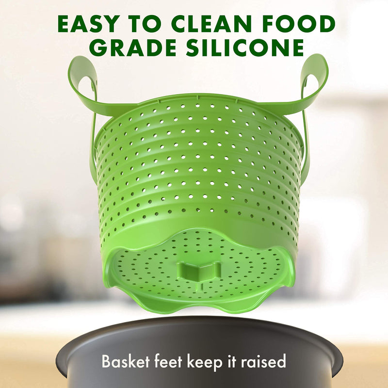 Avokado Silicone Steamer Basket for 6qt Instant Pot [3qt, 8qt avail], Other Pressure Cookers - 100% Food Safe, BPA-Free, Dishwasher Safe Collapsible Vegetable Steamer Basket & Strainer 6 QT Green