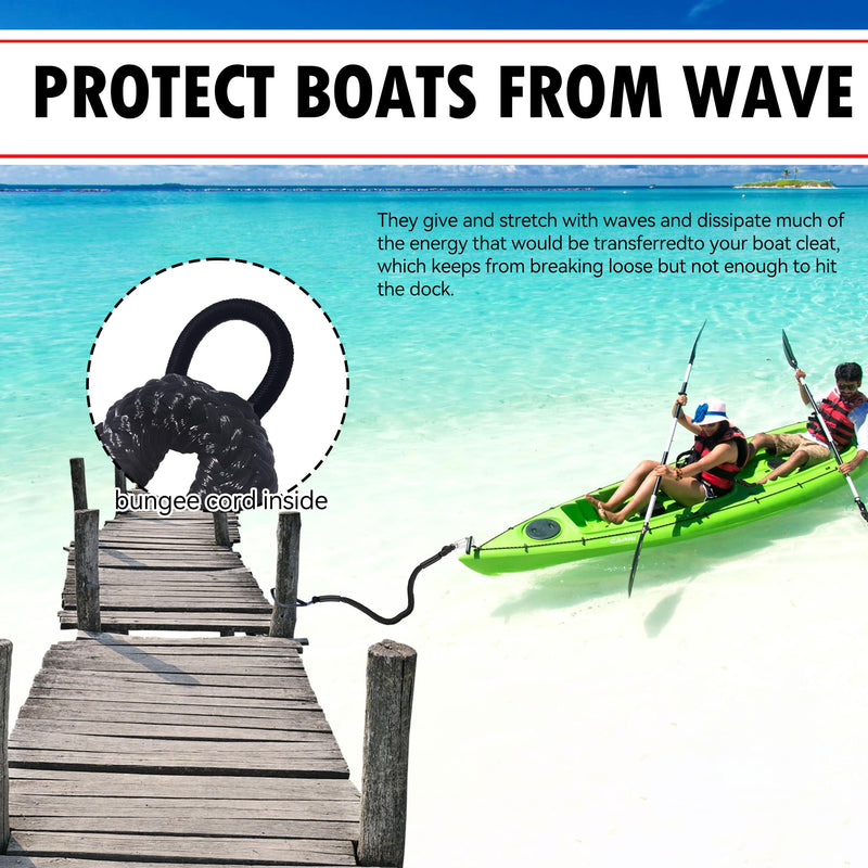 Single Hook Bungee Dock Lines – Adjustable Boat Tie Downs for Pontoon, Jet Ski, PWC, Kayak | Small Cruiser Mooring Lines | 2.5/3/4/7/14ft (2, Black, 2.5 FEET)
