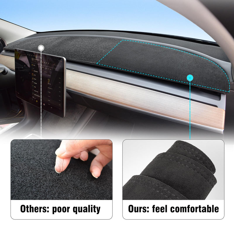 MASHA Dashboard Cover for Tesla Model 3/Y, Flannel Dashboard Pad Dash Mat Compatible with Tesla Model Y Model 3 2017-2021 2022 2023 Dashboard Decorative Interior Auto Accessories black