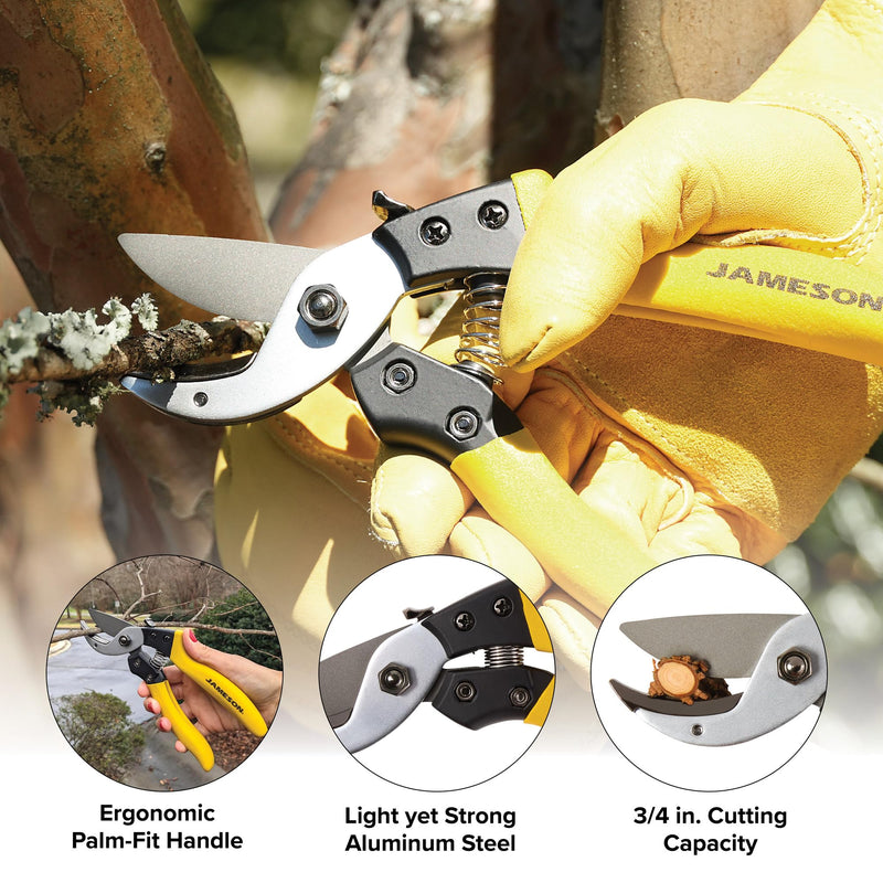 Jameson Anvil Pruning Shears – Heavy-Duty Professional Grade Pruner, 3/4” Cutting Capacity, Non-Stick Coating, Ergonomic Grip, Durable Aluminum Frame for Precision and Long-Lasting Performance