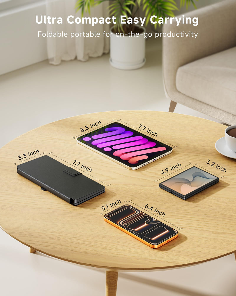 Mini Wireless Keyboard with Touchpad for Phones,Galaxy Z Fold 8 Ultra/8/7/6 | Ultra Compact, Portable Travel, Dual-device Bluetooth, Adjustable Stand, Leather Cover, Keyboard with Trackpad, For iPad mini