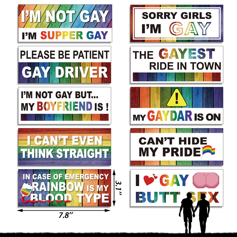 Frienda 10 Pcs Bumper Decals Funny LGBT Stickers Rainbow Bumper Prank Car Stickers Colorful Car Accessories for Truck Vehicle Luggage Window Refrigerator(Magnetic,Stylish Style)