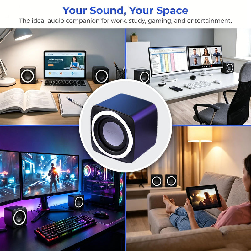 Basics Stereo 2.0 Speakers for PC or Laptop with Volume Control,USB-Powered, 1 Pair, Black