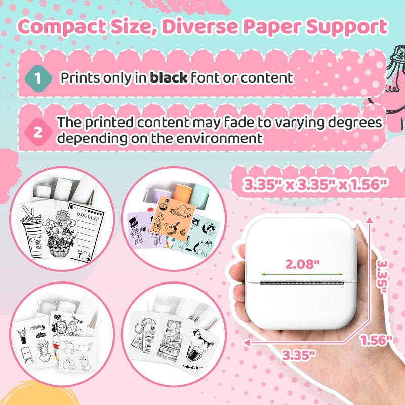 Ponek Print Pod Mini Sticker Printer, Mini Thermal Printer M02X | Stickers Maker Machine for Kids, Student, Family, Pocket Photo Printers, White 1 Printer & 1 Roll Paper