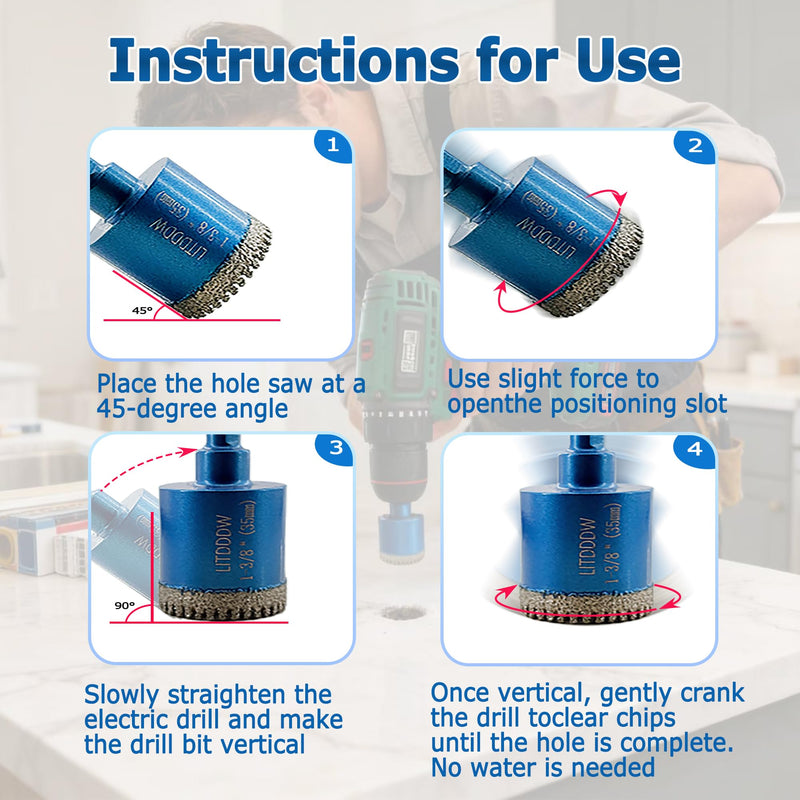 10 Pack Diamond Hole Saw Kit,Serrated Brazed Tile Hole Saw Kit,Dry & Wet Diamond Core Drill Bit Set(1/4" to 2") for Ceramic,Porcelain Tile,Granite,Marble,Stone 10Pcs Diamond Hole Saw Kit(1/4"-2")
