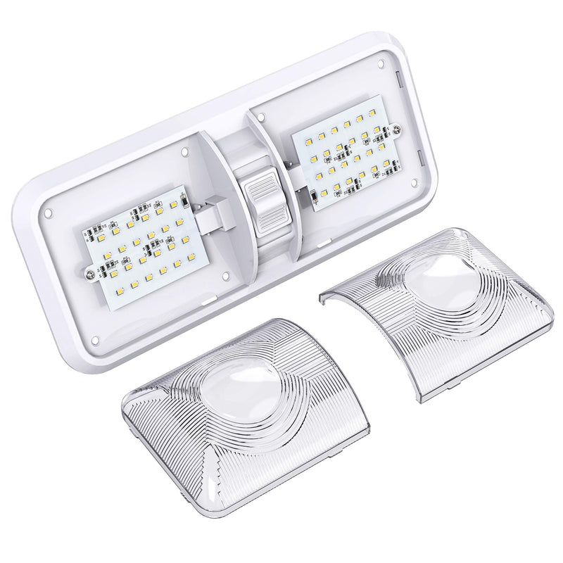 2 Pack RV LED Ceiling Double Dome Light Fixture with ON/OFF Switch Interior Lighting for Car/RV/Trailer/Camper/Boat DC 12V Natural White 4000-4500K 48X2835SMD
