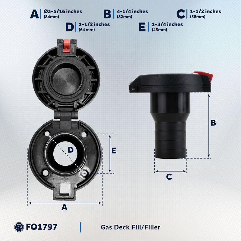 Five Oceans 1-1/2-Inch Marine Deck Fill/Filler, Flip Top Cap Design, Straight Neck, for Pontoon, Fishing, Bass Boats, Sport Yachts, Sailboats - FO1797