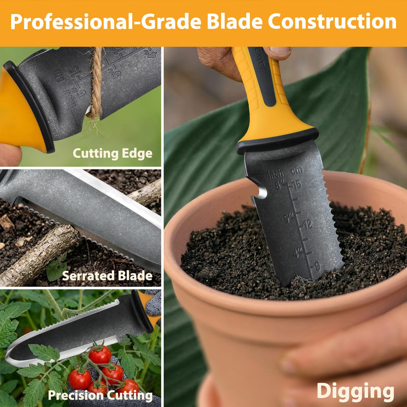 Hori Hori Garden Knife with Sheath, Heavy-Duty 7" Stainless Steel Blade, Multi-Purpose Gardening Tool for Digging & Weeding, Ergonomic Handle, Father day gifts