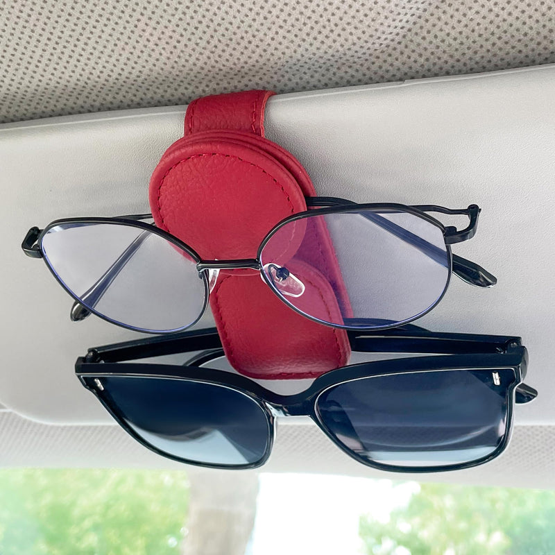KIWEN Sunglasses Holder for Car Visor, Magnetic Leather Sunglass Eyeglass Hanger Clip for Car Sun Visor Accessories (1, Black) 1 Pack