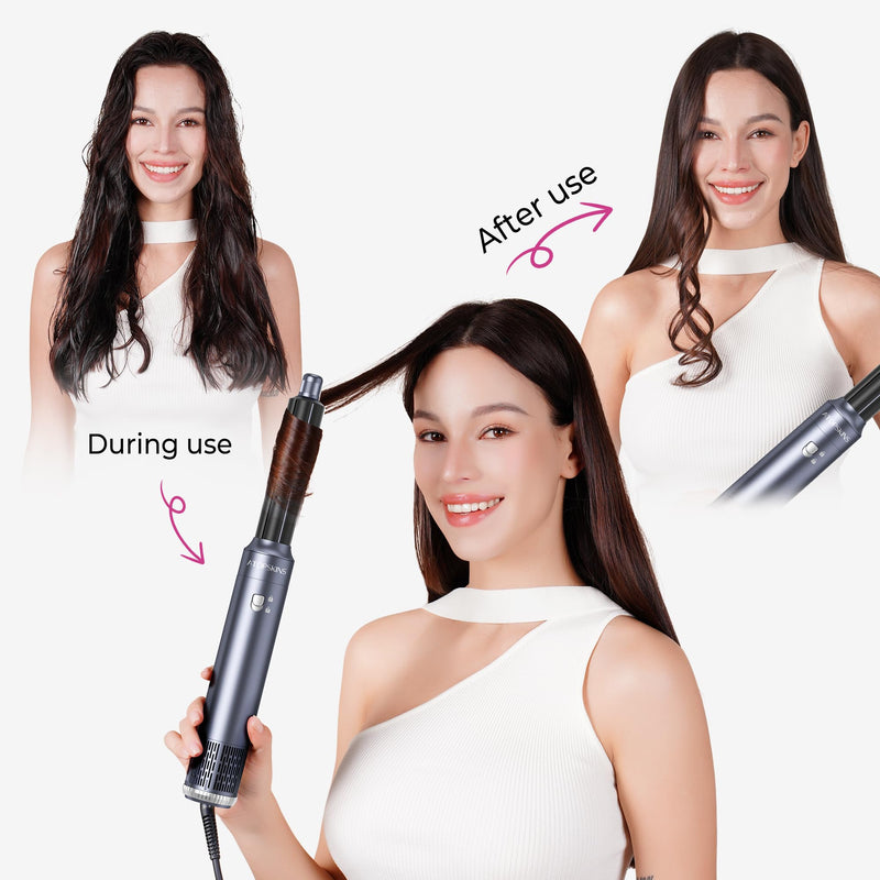 Atopskins Air Styler 6 in 1 Hair Styler Set 200 Millions Negative Ionic Airbrush 6 in 1 Multi Styler, 1000W High-Speed Hair Dryer Brush, 30mm Air Curler, Hair Dryer Curler, Volumizer, Round Brush Blue
