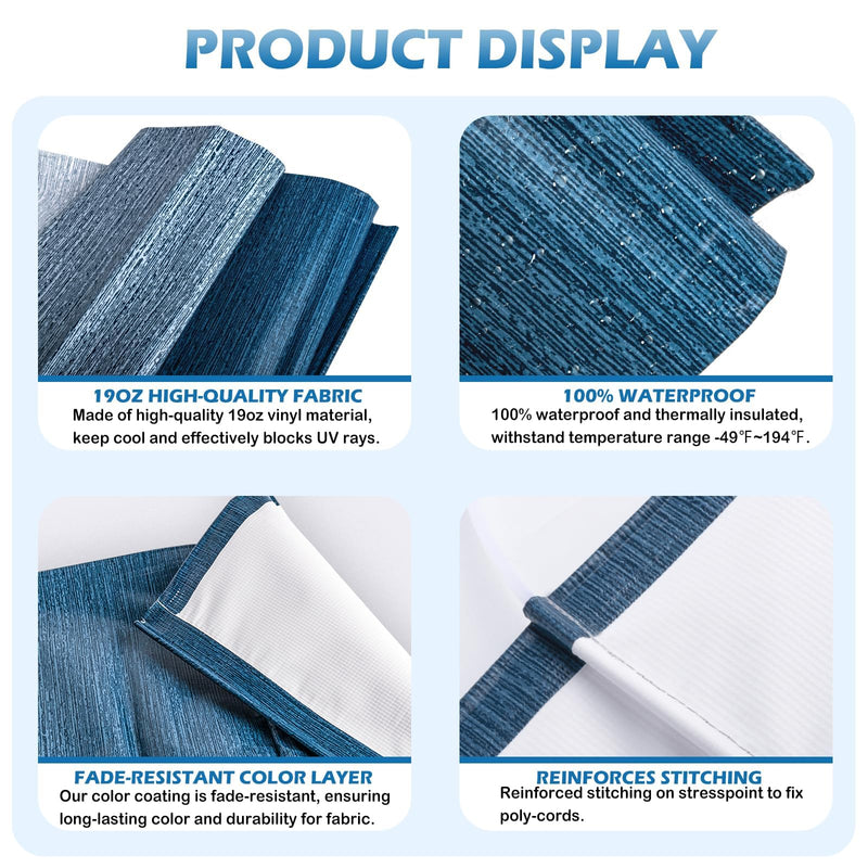 RV Awning Fabric Replacement - Heavy-Duty 19oz Awning Replacement for Camper, Trailer & Motorhome | RV Awning Fabric with with 5 Hooks| Weatherproof Outdoor Canopy 16' (Fabric 15'2") - Blue Fade 16FT(Fabric15'2'') Bule Fade